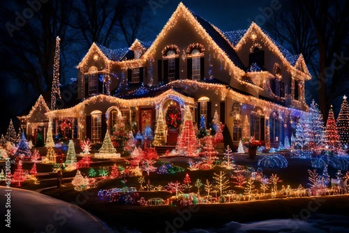 Fancy Christmas light display at night