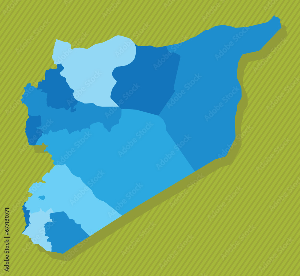 Syria map with regions blue political map green background vector ...