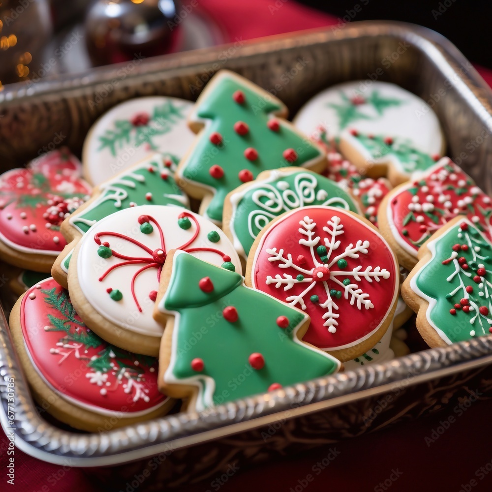 fresh baked homemade christmas gingerbread cookies,  decorated with sugar coating