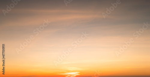 Fototapeta Naklejka Na Ścianę i Meble -  Real amazing panoramic sunrise or sunset sky with gentle colorful clouds. Long panorama, banner with copy space.