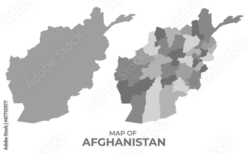 Greyscale vector map of Afghanistan with regions and simple flat illustration
