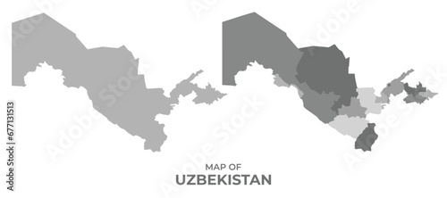 Greyscale vector map of Uzbekistan with regions and simple flat illustration