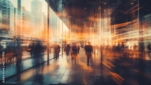 motion blur image people walk in city, healthy lifestyle, eco friendly transport
