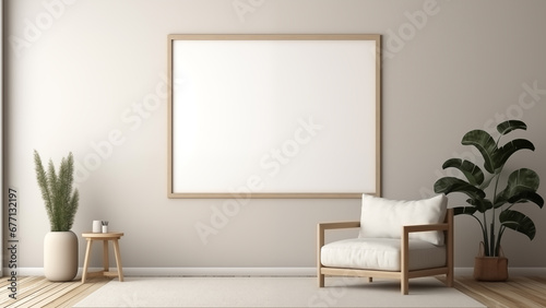 Wallpaper Mural An empty picture frame hanging on a wall in a minimalist living room with a modern, soft glow. Torontodigital.ca