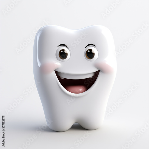 Cute cartoon tooth on white background, ai generated