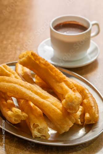 Plate of fresh Churros at a traditional churreria cafe on Tenerife, Spain photo