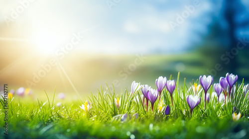 spring flowers in the grass photo