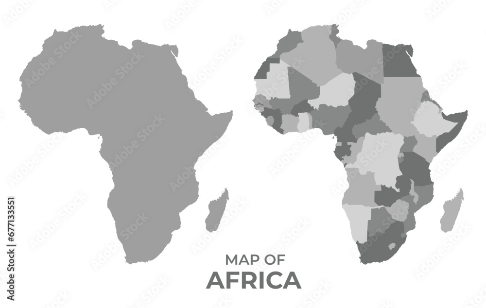 Greyscale vector map of africa with regions and simple flat illustration