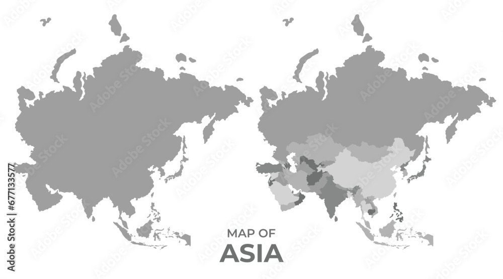Greyscale vector map of asia with regions and simple flat illustration Greyscale vector map of asia with regions and simple flat illustration