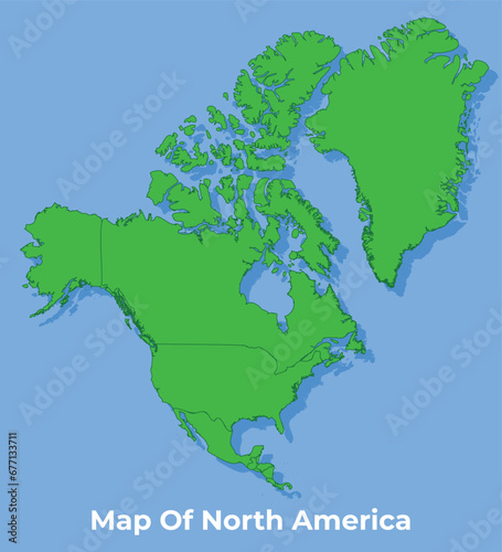 Detailed map of North America country in green vector illustration 