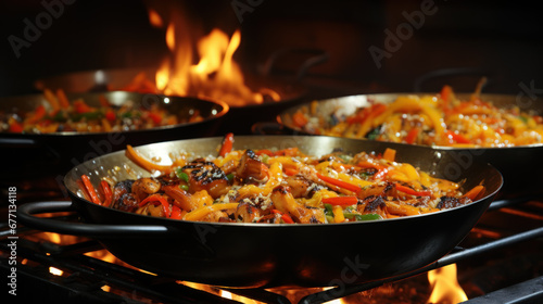 Stir-Fry Vegetables Cooking on Flaming Stove