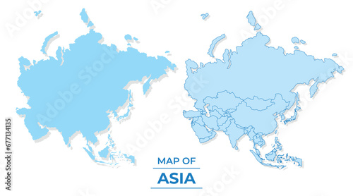 Vector asia map set simple flat and outline style illustration