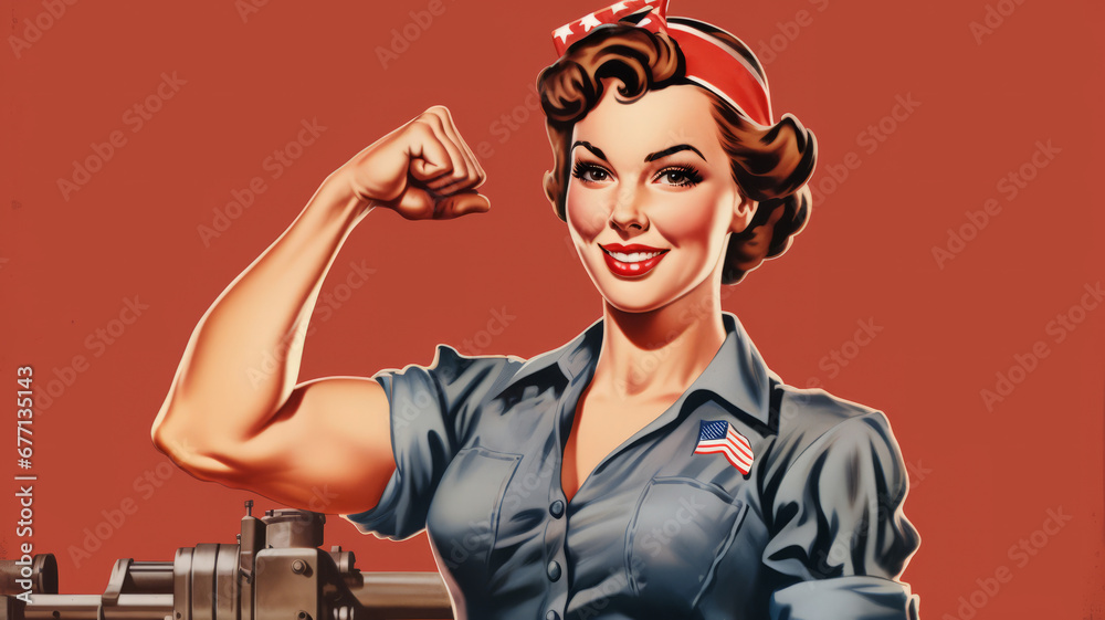 We Can Do It. Girl power advertising poster. Pop art, woman showing her