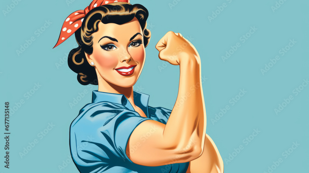 We Can Do It. Girl power advertising poster. Pop art, woman showing her