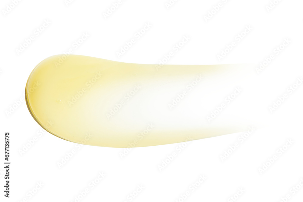 Smear of yellow cream, balm, conditioner with banana, egg or chamomile on an empty background. Isolated.