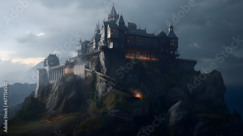 Dark medieval castle in the mountains - Dracula castle with dark atmosphere - Arcithecture masterpiece in himalayas - Harry potter castle - Magical castle