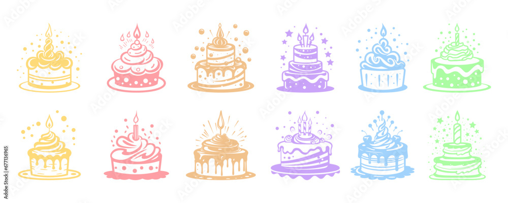 Birthday cake party element set vector design. 2d Birthday cake collection with colorful and yummy flavor. Vector illustration concept Birthday cake party element set vector design. 2d Birthday cake collection with colorful and yummy flavor. Vector illustration concept