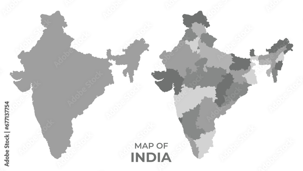 Obraz premium Greyscale vector map of russia with regions and simple flat illustration