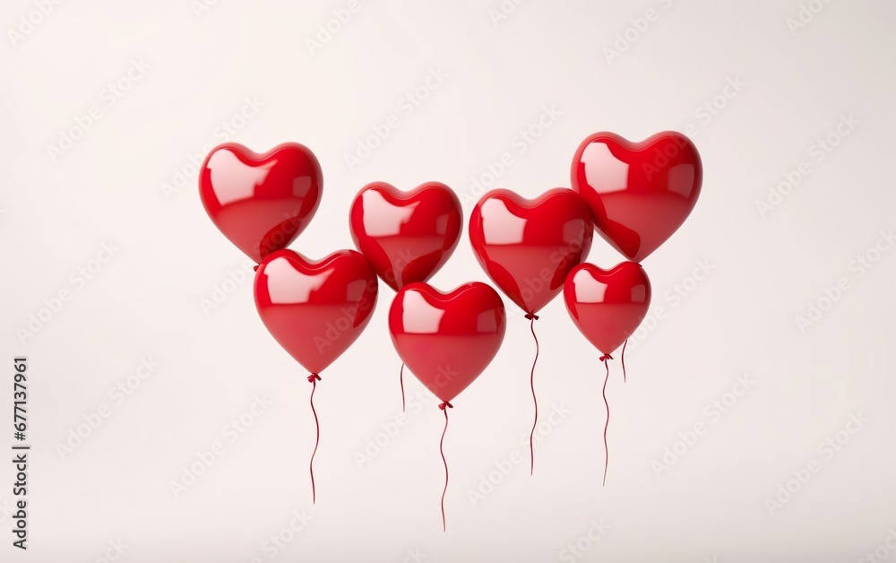 Red heart shaped latex balloons isolated on toned pink background. Launching balloons. Valentines day, engagement or wedding party poster. AI Generative