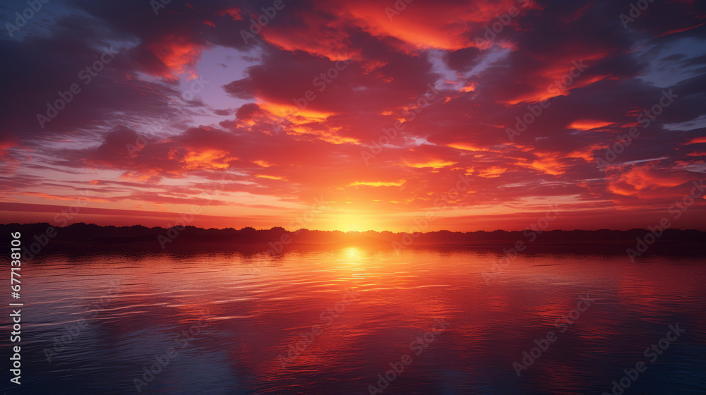 a vibrant sunset with streaks of orange and pink and purple - obrazy, fototapety, plakaty 