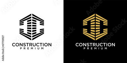 Double C logo design template. Golden real estate building with letter C. Golden C logo isolated on black background. Logo design of investment, company, business, C, Financial.