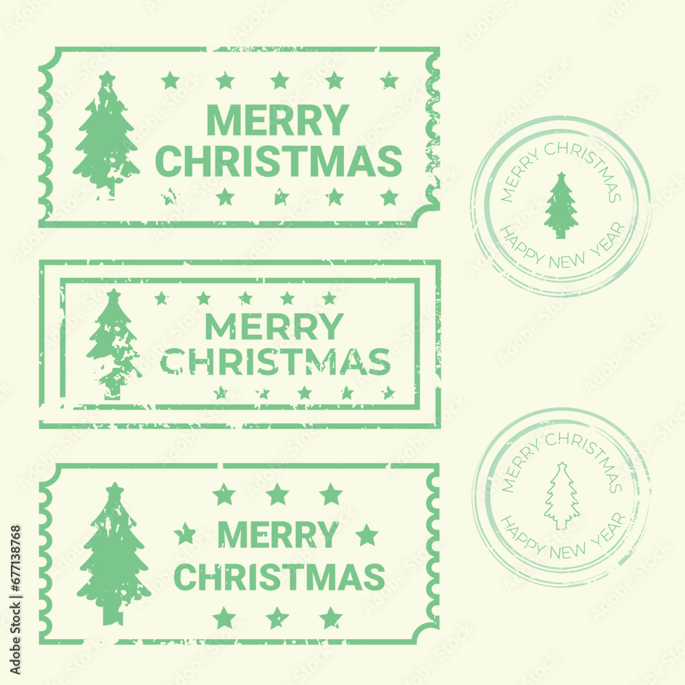 Set of Christmas tickets and round stamps with texture