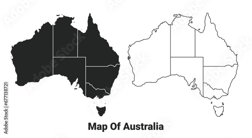 Vector Black map of Australia country with borders of regions