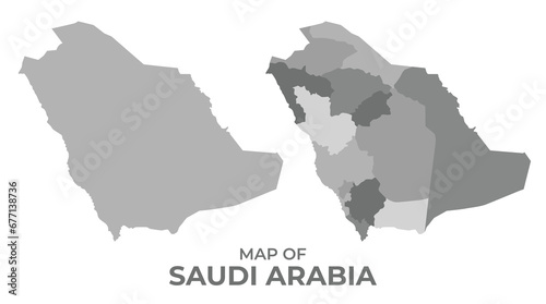 Greyscale vector map of Saudia Arabia with regions and simple flat illustration