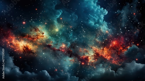 Colorful clouds on night sky background with bokeh effect