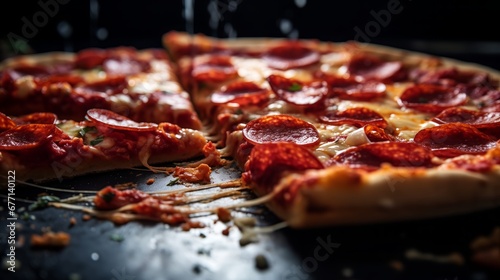 slices of Pizza with Mozzarella cheese, Ham, Tomatoes, salami,