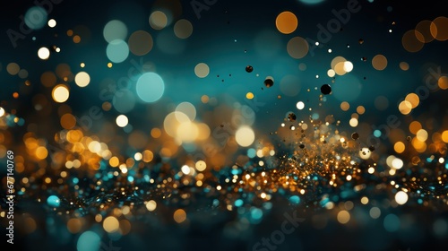 Shiny golden sprinkles on a dark background with bokeh effect