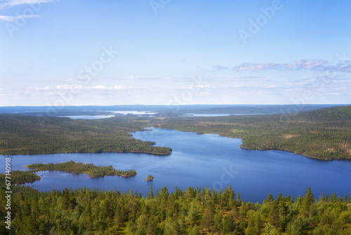 Landscapes overlooking the lake Kaskama. Panorama. Kola Peninsula  Arctic Circle  Russia