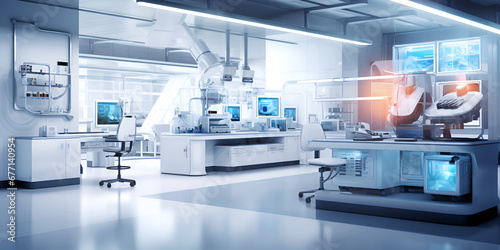 A Futuristic Medical Science Laboratory Filled With Doctors Robotics And Nanotechnology
 photo