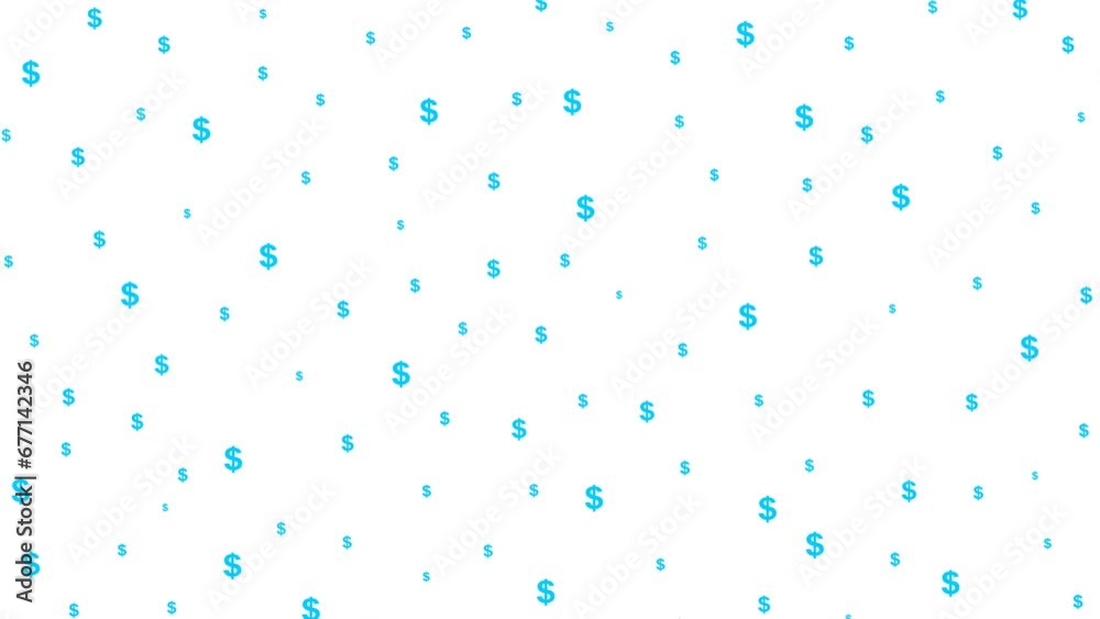 Animated blue dollar background. Money flies from top to bottom. Symbol of dollar. Looped video. Vector illustration isolated on the white background. Animated blue dollar background. Money flies from top to bottom. Symbol of dollar. Looped video. Vector illustration isolated on the white background.