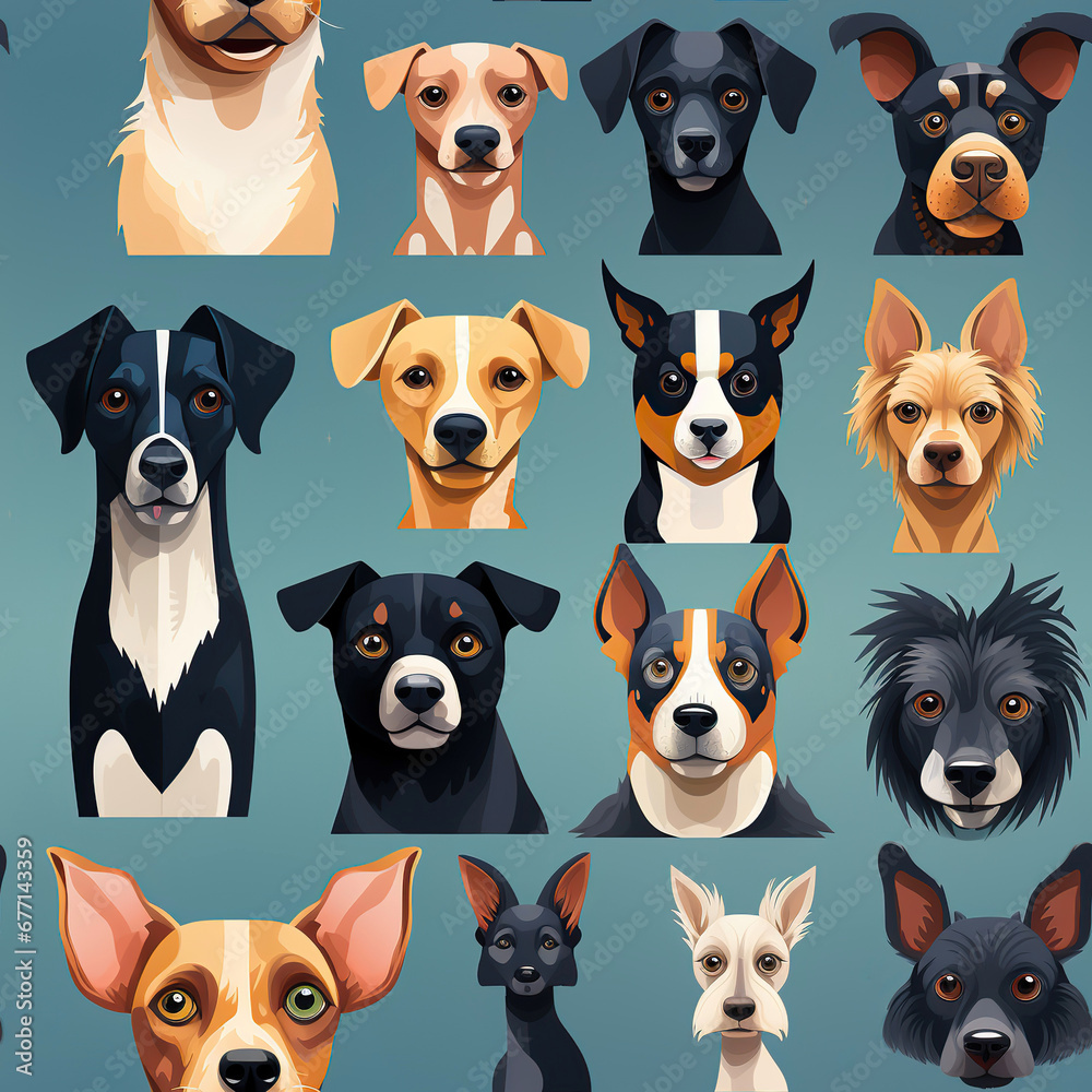 seamless pattern with dog faces on blue background in pop art style seamless pattern with dog faces on blue background in pop art style