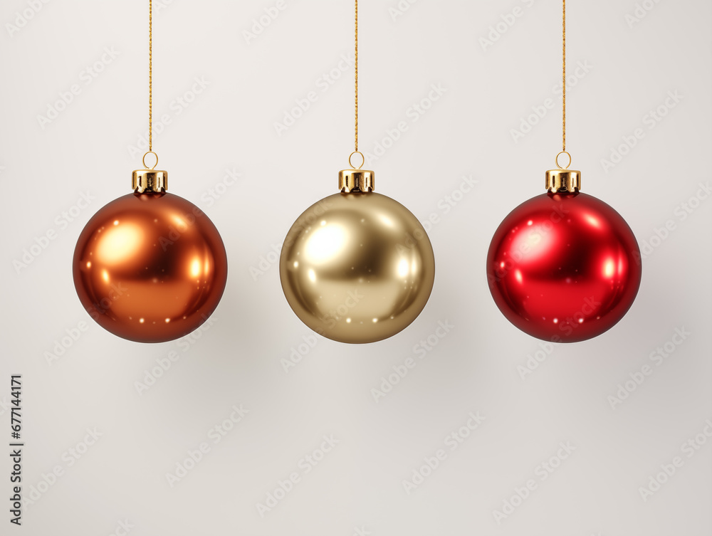 Alternating gold and red balls decorate the Christmas tree. Alternating gold and red balls decorate the Christmas tree.