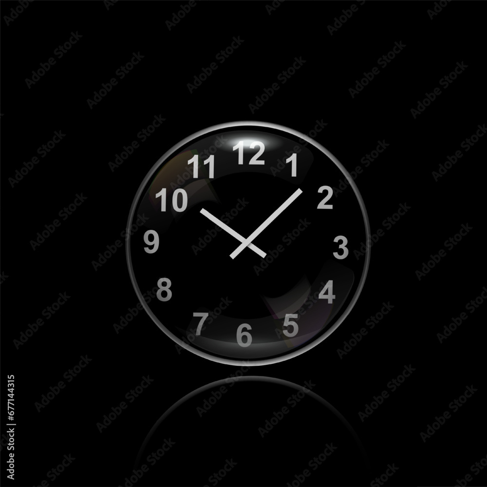 Round clock. Vector illustration on black background Round clock. Vector illustration on black background