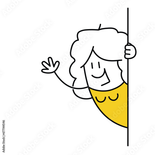 Stick figure say hello, waving hand