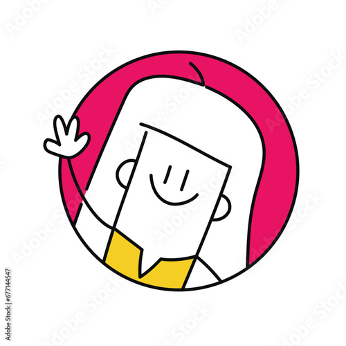 Stick figure, woman waving hand