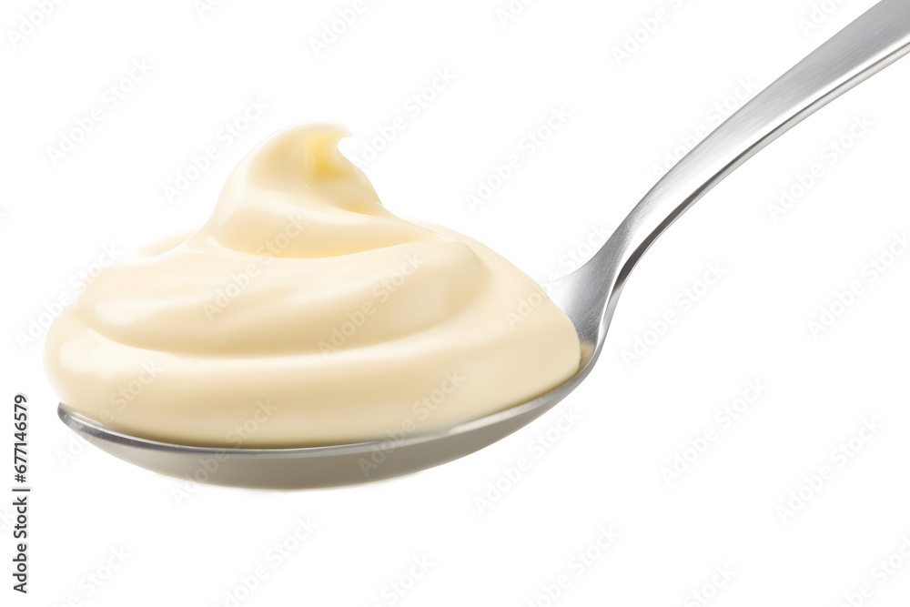 Spoon of mayonnaise isolated on white background, full depth of field Spoon of mayonnaise isolated on white background, full depth of field