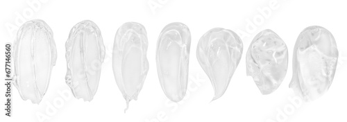 set of smears of transparent cosmetic gel. On an empty background.
