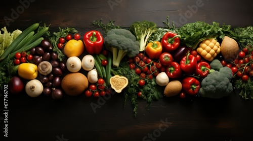 Variety of fresh herbs and bitter chilli in row wooden background