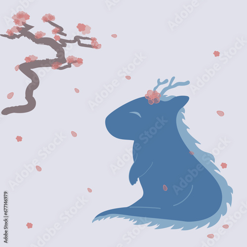 2024 Year of the Blue Dragon character , happy new year illustration