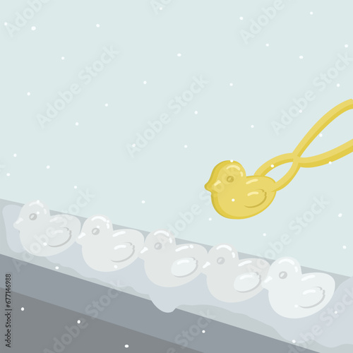 Snow duck making, snow duck tongs illustration