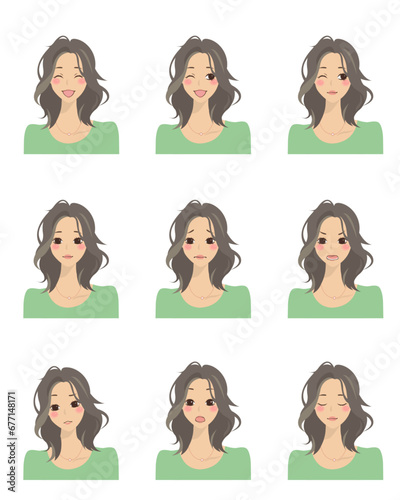 色々な表情をした女性のイラストセット3