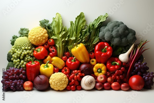 Composition with variety of raw organic vegetables in the kitchen with white background