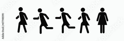 Girls stands, male walk and run icon set. People symbol. Person standing, walking and running illustration. Run, walk, stand