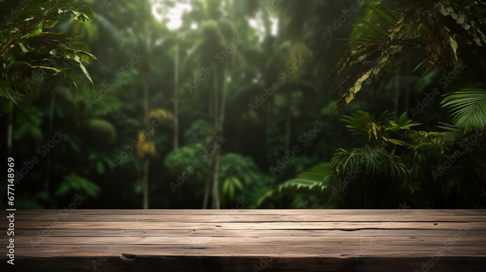 The empty wooden table top with blur background of forest . Exuberant image. soft focus background. copy space.
The empty wooden table top with blur background of forest . Exuberant image. soft focus background. copy space.