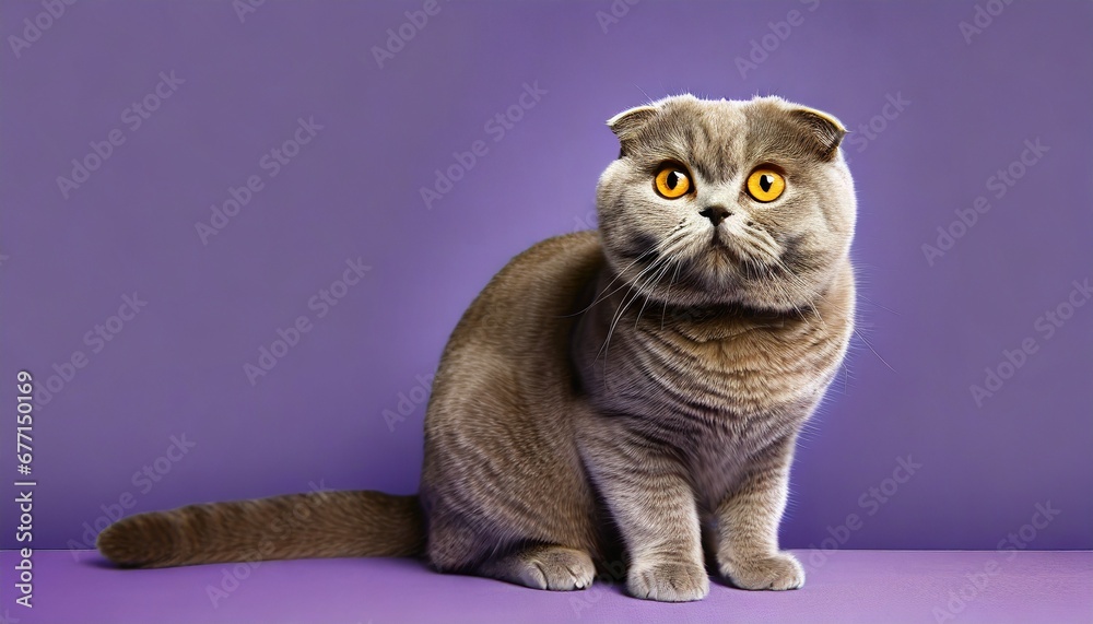 Full length portrait of a gray cat - obrazy, fototapety, plakaty 