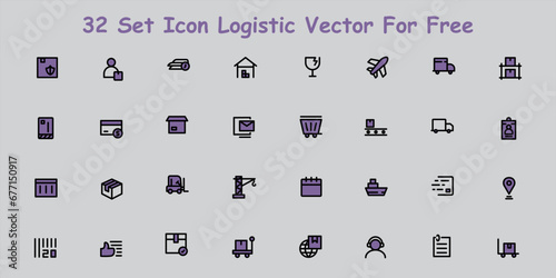 Logistics icon set. Containing distribution, shipping, transportation, delivery, cargo, freight, route planning, supply chain, export and import icons. Solid icon collection.